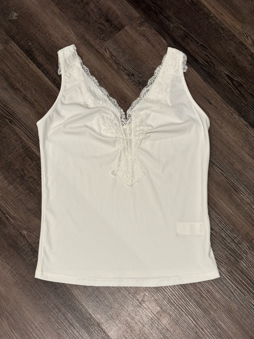 White Ribbed Lace Tank Top